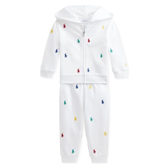 New! RALPH LAUREN Baby Boys Pony Logo 2-Piece Set Cotton Hoodie & Pants 12 Month - Picture 1 of 2